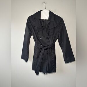 Women's London Fog‎ Black Double-Breasted Belted Collared Trench Size Small